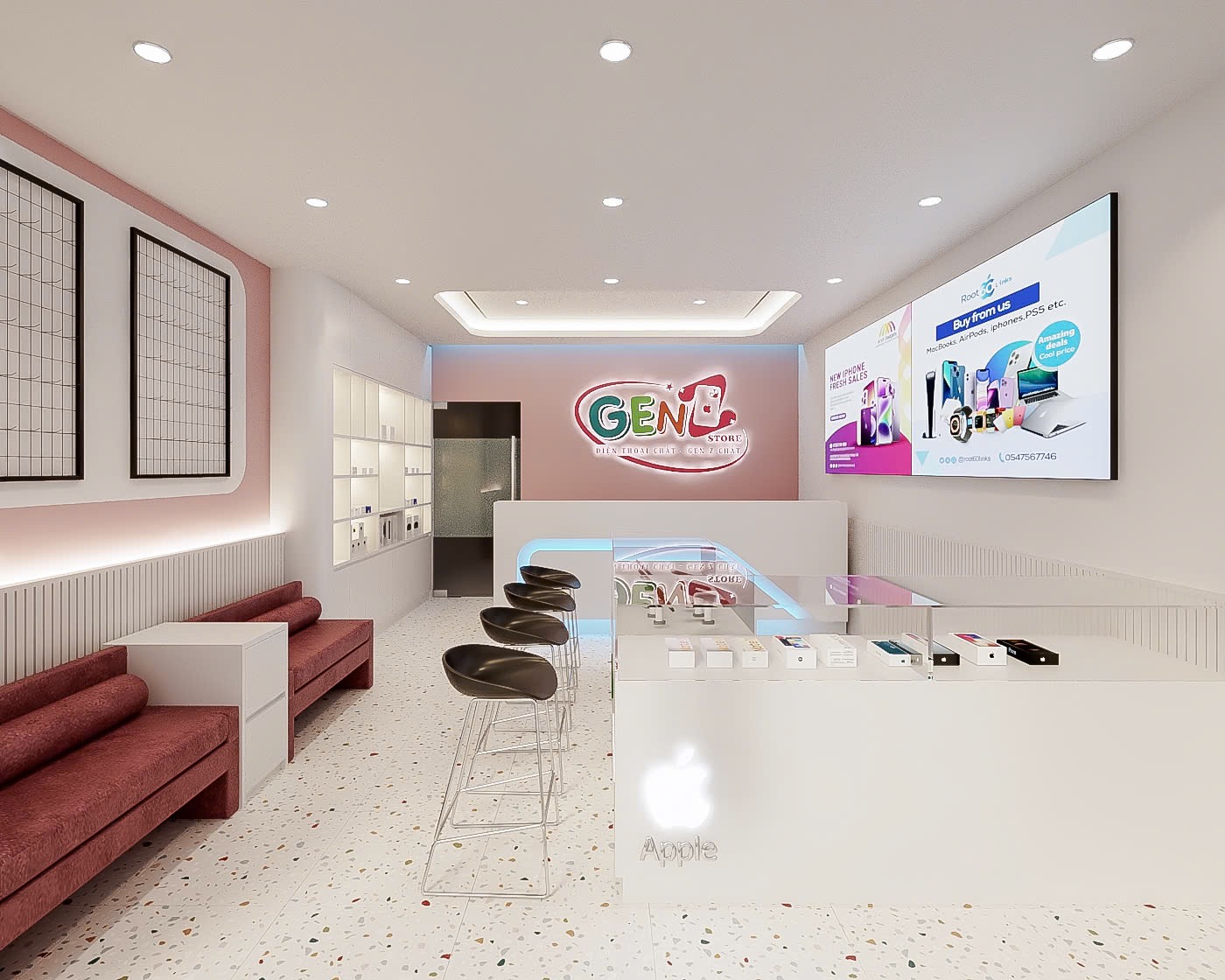 Giải pháp kệ trưng bày thông minh trong thiết kế thi công shop điện thoại nhỏ