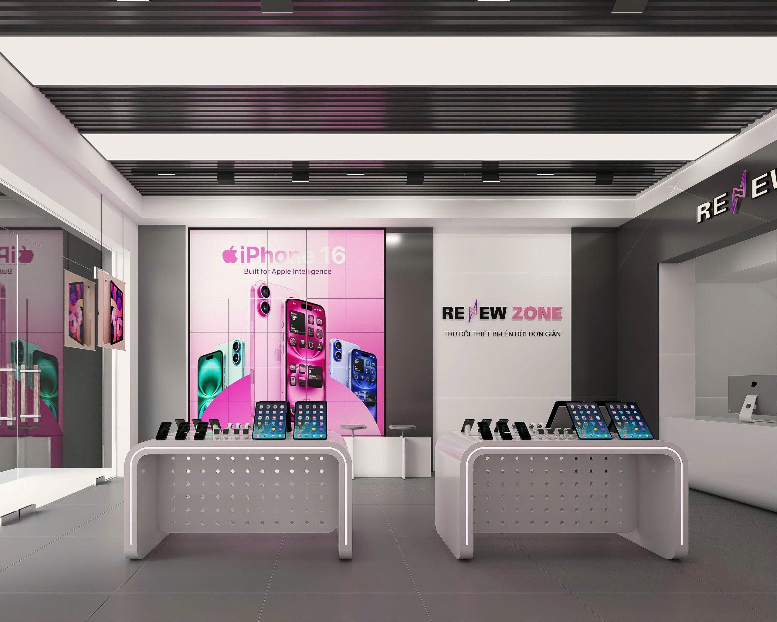 Dự án thiết kế shop điện thoại Renew Zone không gian kinh doanh hiện đại