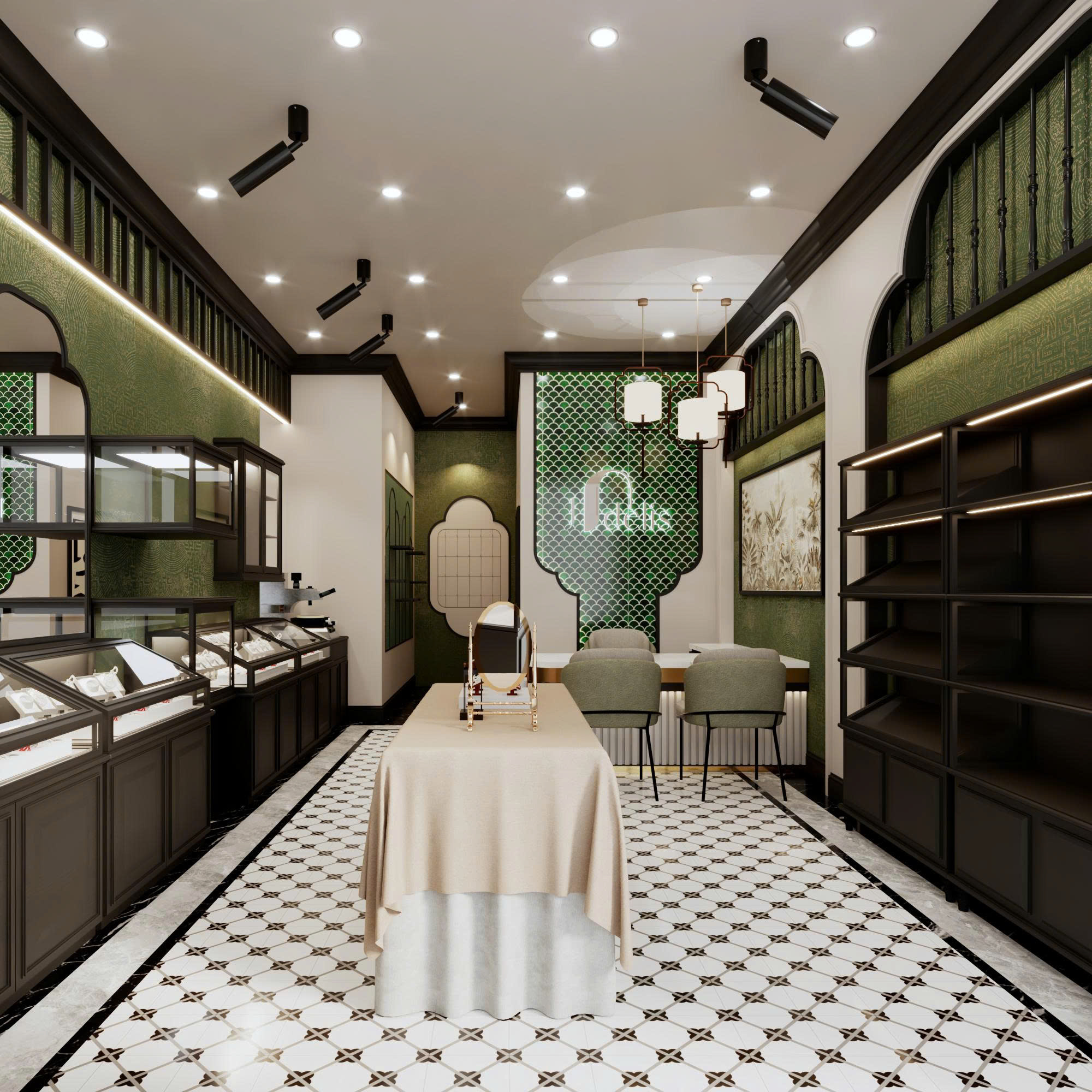 Thiết kế thi công tiệm đá quý phong cách Indochine đẳng cấp bởi Anh Gia Khang