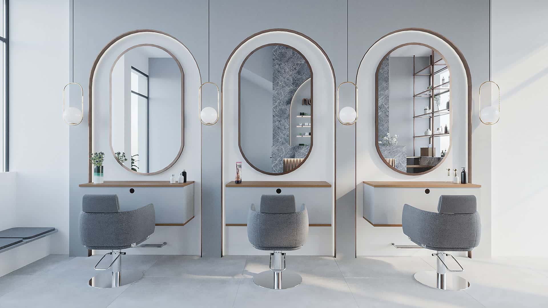 modern professional hair salon interior design by anh gia khang group.